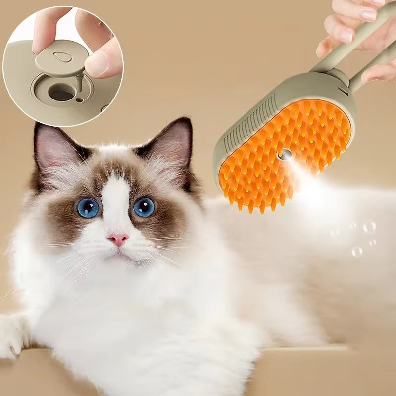 3-in-1 Pet Steam Brush for Cats and Dogs - Cleaning, Massage, and Hair Removal Grooming Tool