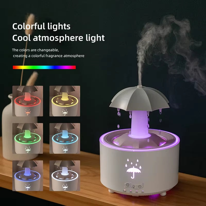 Creative Umbrella Water Drop Air Humidifier and Aromatherapy Diffuser with Colorful Raindrop Light