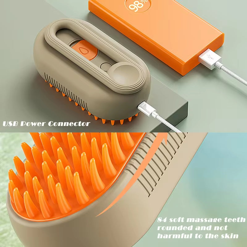 3-in-1 Pet Steam Brush for Cats and Dogs - Cleaning, Massage, and Hair Removal Grooming Tool