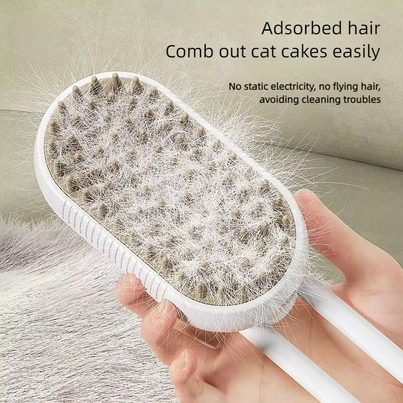 3-in-1 Pet Steam Brush for Cats and Dogs - Cleaning, Massage, and Hair Removal Grooming Tool