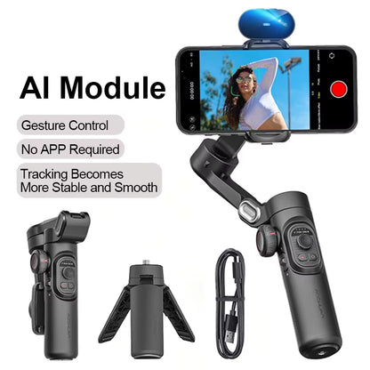 AOCHUAN 3-Axis Handheld Gimbal Stabilizer for Smartphone: Enhanced Video Capture with Face Tracking and Built-in Fill Light for Vlogging and Social Media Content Creation