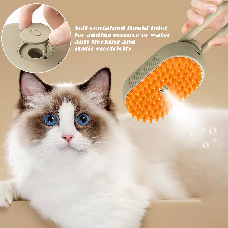 3-in-1 Pet Steam Brush for Cats and Dogs - Cleaning, Massage, and Hair Removal Grooming Tool