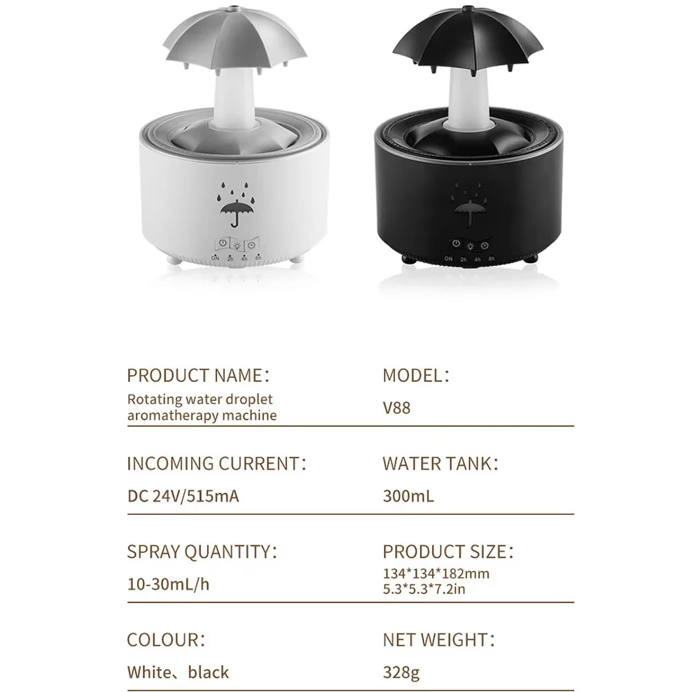 Creative Umbrella Water Drop Air Humidifier and Aromatherapy Diffuser with Colorful Raindrop Light