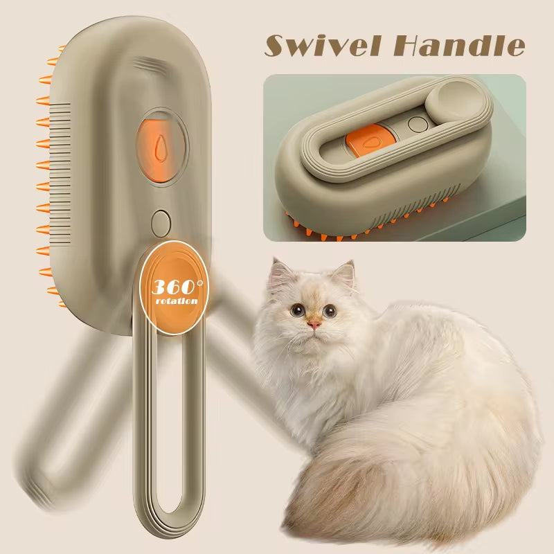 3-in-1 Pet Steam Brush for Cats and Dogs - Cleaning, Massage, and Hair Removal Grooming Tool